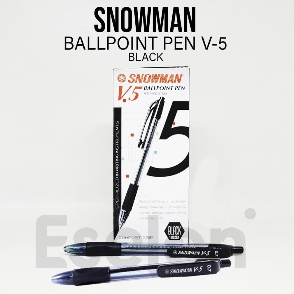 

1pc Pulpen Snowman V5 Hitam/Ballpoint Snowman V5 Cetek Asli