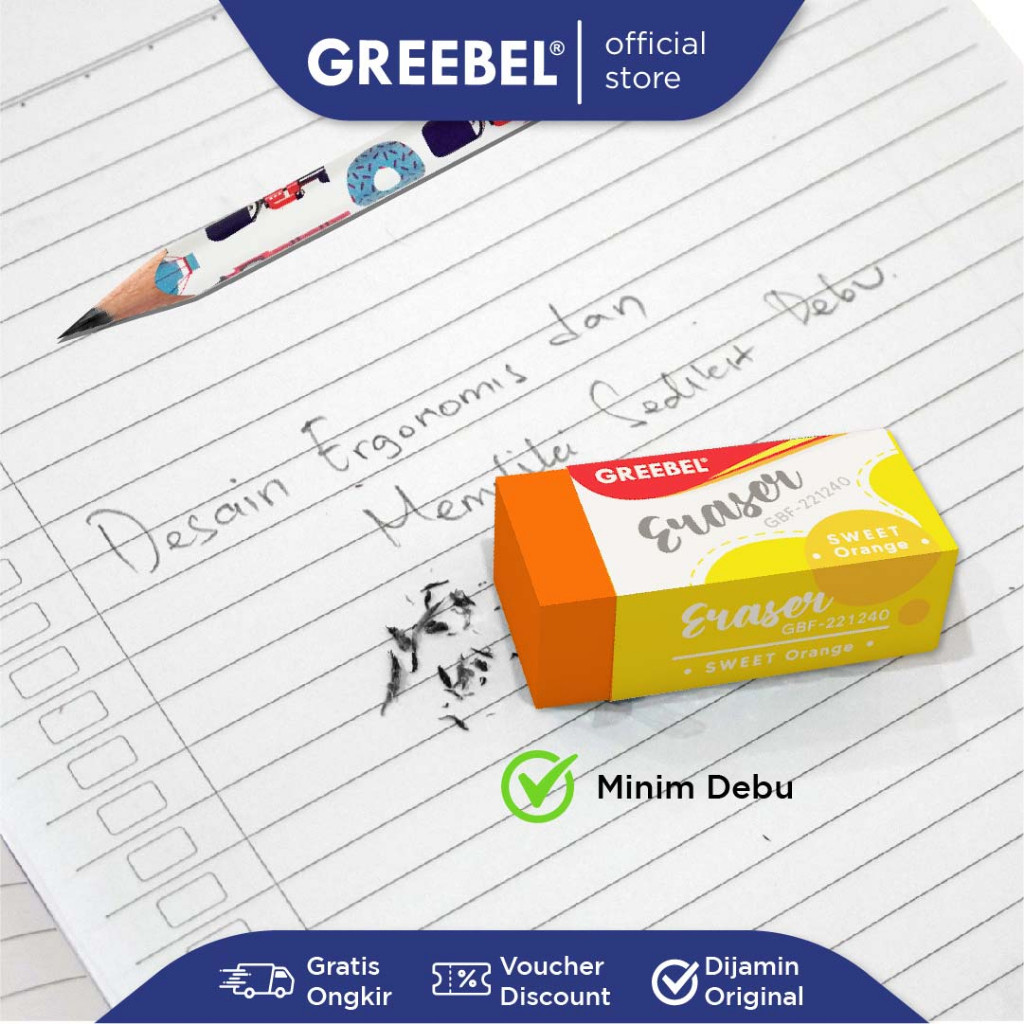 

GREEBEL Eraser Penghapus Pensil (HAPUSAN GBF-221240 S 4 COLOR 1PCS) / Aman untuk Anak / Alat Tulis