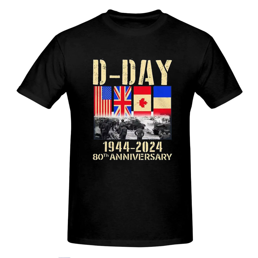 Men T D Day T Normandy Landings Peringatan 80 Tahun Bendera Inggris 1944 2024 Katun Lengan Panjang A