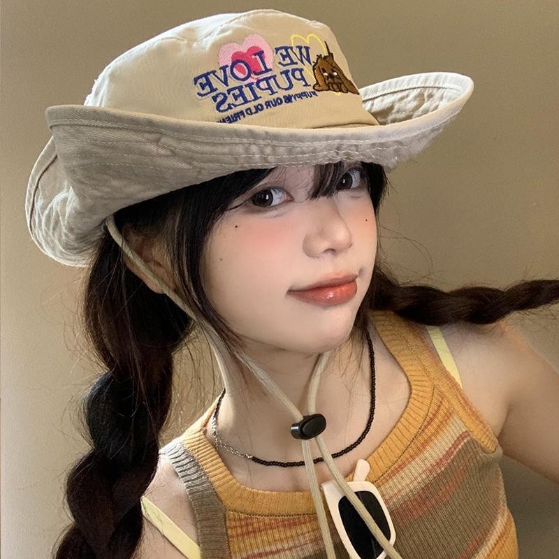 【COD】Topi Alpine Anak Anjing Lucu Topi Denim Barat Pinggiran Besar Wanita Topi Ember Tahan Matahari