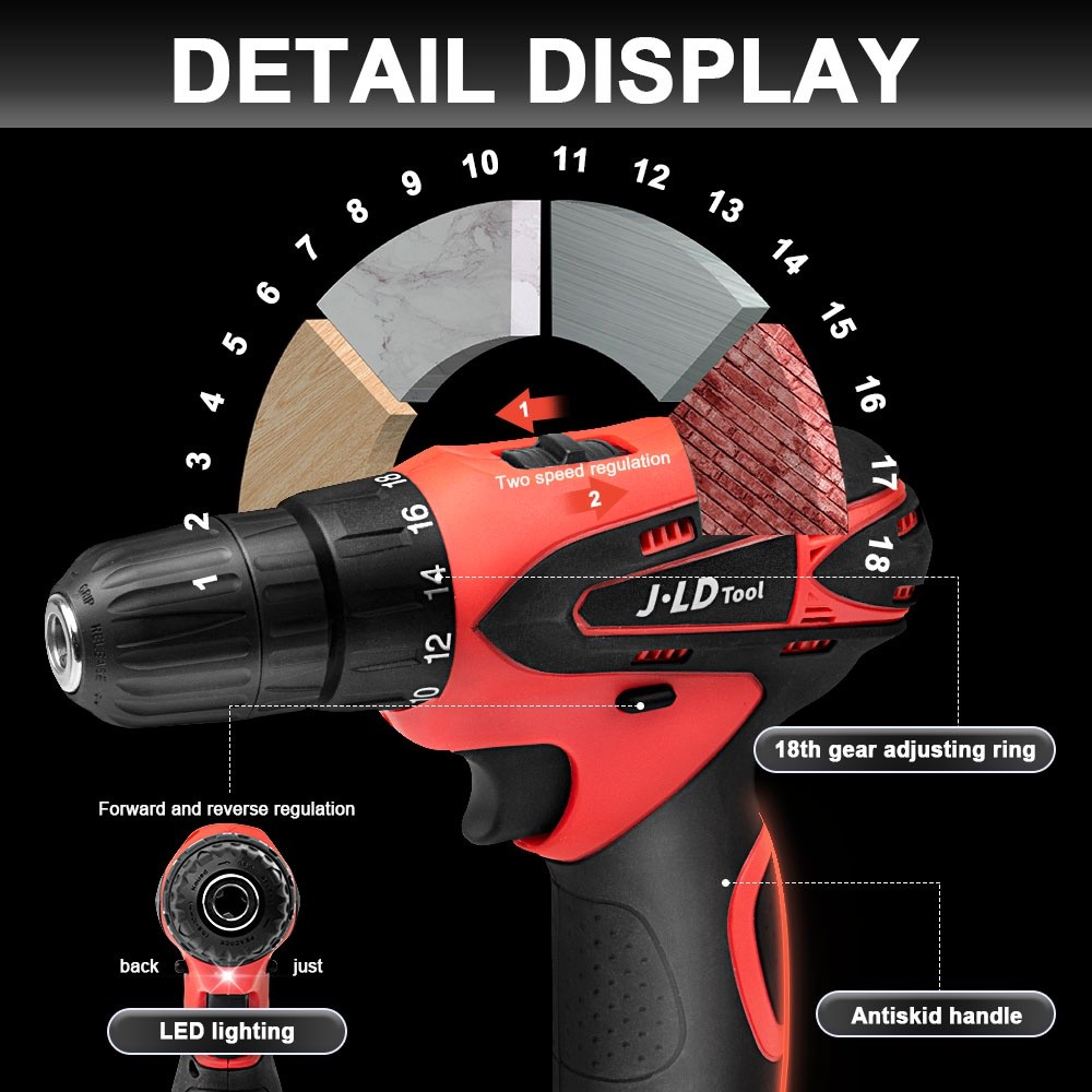 READY JLD 12V mesin bor baterai 10mm bor cas 2 baterai bor batre set bor cordless include mata koper