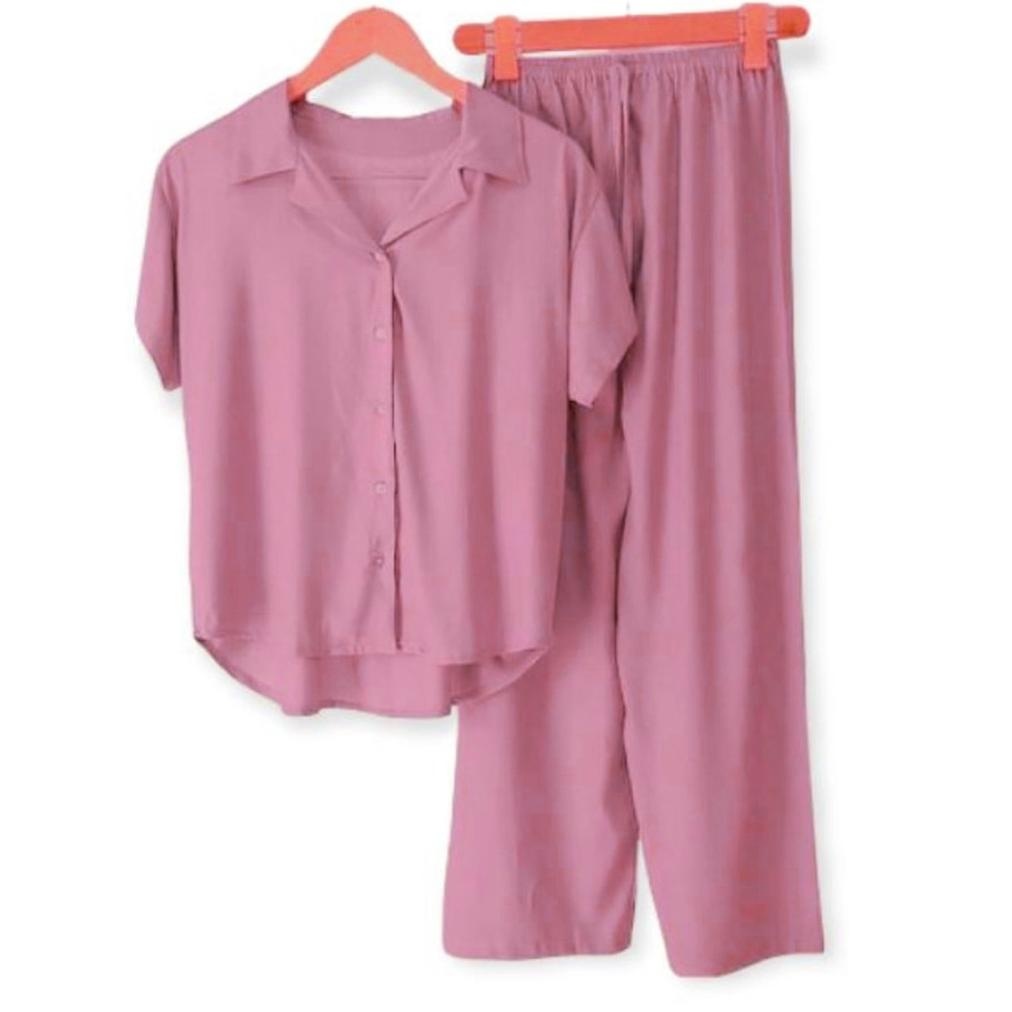 Ori Piyama Baju Tidur Wanita Dewasa Setelan Kemeja Wanita  Polos High Quality