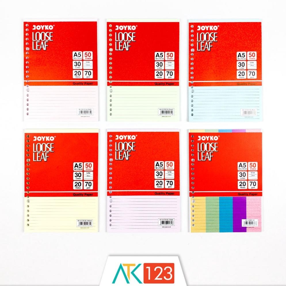 

Isi / Refill Kertas Binder / Loose Leaf Warna / Color A5 , 20 Holes isi 50 Lembar Joyko