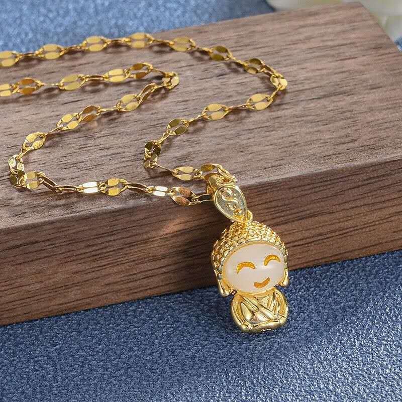 Women's New Titanium Steel Necklace Small Cute Buddha Clavicle Chain