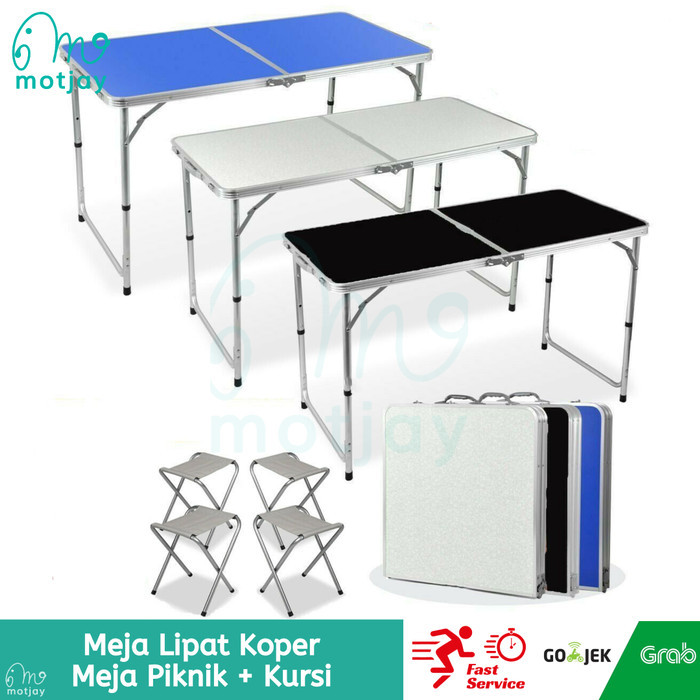 Meja Lipat Koper + Kursi / Meja Lipat Piknik / Meja Lipat Serbaguna