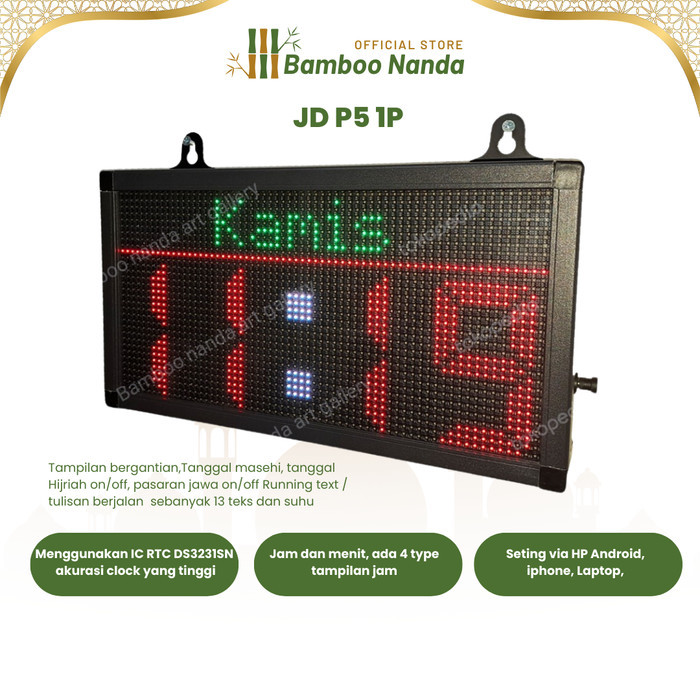 JAM DIGITAL DINDING PLUS TANGGAL RGB, RUNNING TEX, SUHU, TYPE JD P5 1P
