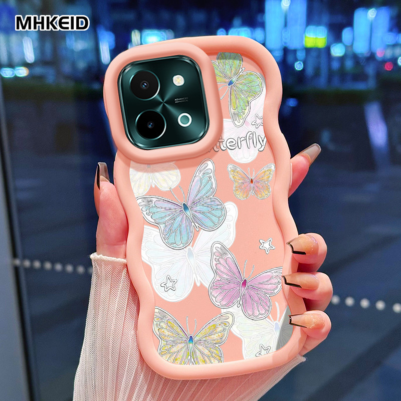 MHKEID Casing Hp Untuk VIVO Y28 2024 Case Casing HP pola kupu-kupu Kasing ponsel Softcase Silikon Ke