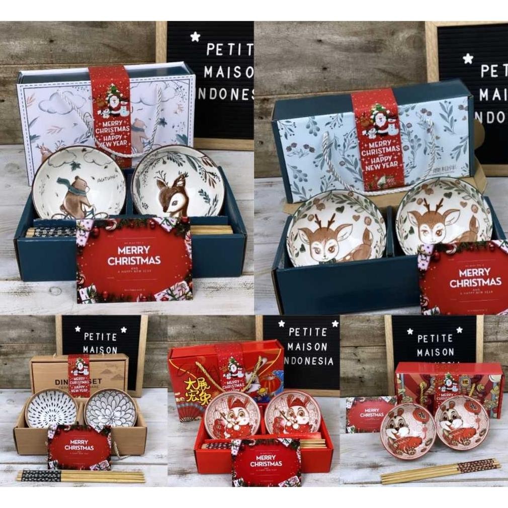 

COD PetiteMaison Hampers NATAL Japanese bowl set isi 2 mangkok keramik hadiah souvenir To94