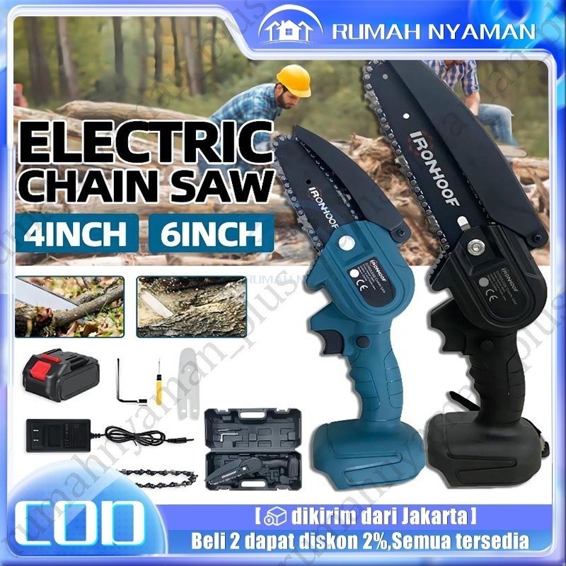 STOK ADA- Mini Chainsaw 4inch 6-Inch Cordless Chainsaw Gergaji Listrik Rantai Elektrik Mini Portable