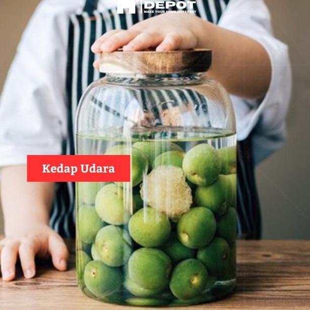 Toples Kaca Kedap Udara Besar Jumbo Tutup Kayu Unik Fermentasi Asinan