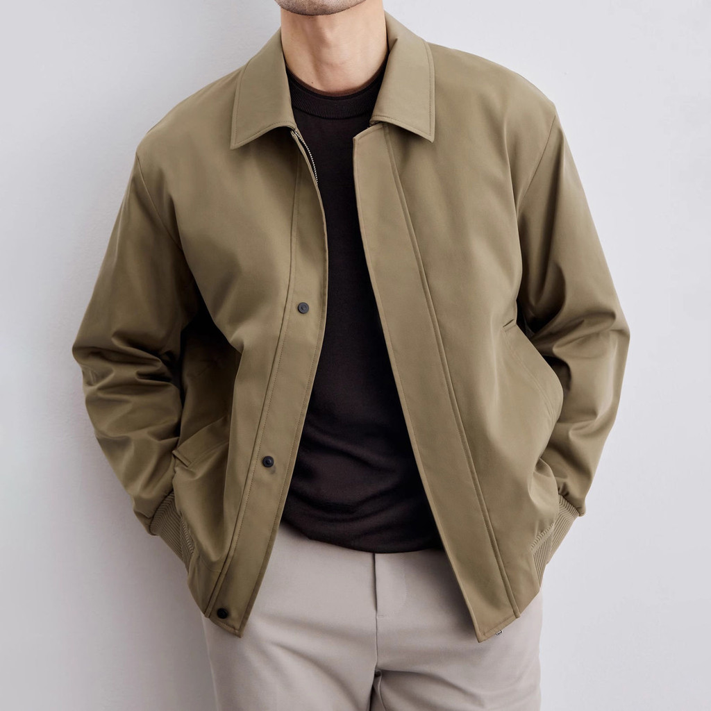 Mantel Kerah Polo Pria, Jaket Kerah Polo Gaya Korea, Mantel Warna Polos Premium untuk Pria