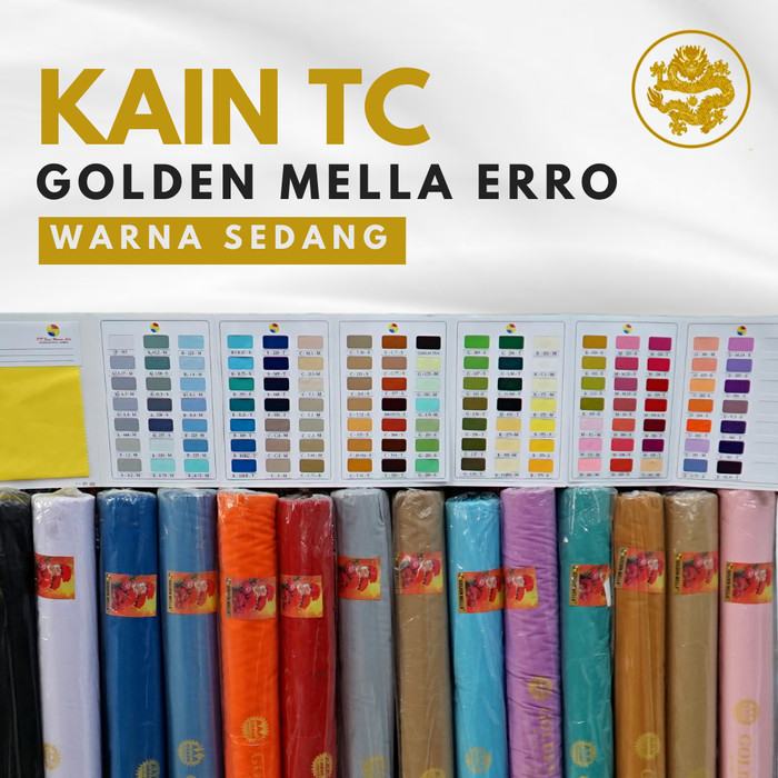 KAIN TETORON TC GOLDEN MELLA ROLL SEDANG Kuning Merah Orange Ungu