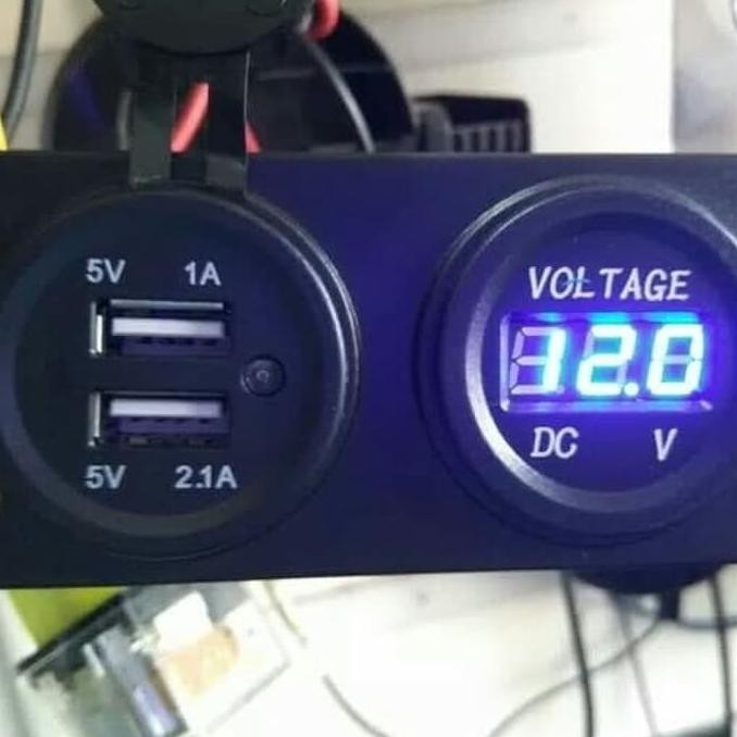 Charger Motor Dual USB Voltmeter Waterproof / Voltmeter Cas Hp Nmax TKY