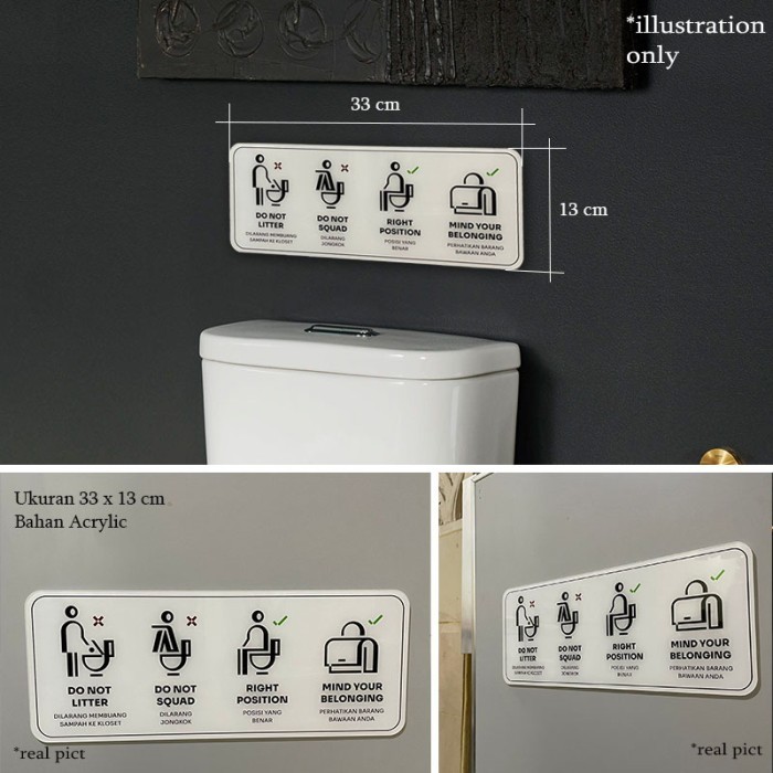 ACRYLIC SIGN BOARD TOILET RULES ; PERATURAN ATURAN WC KLOSET AKRILIK