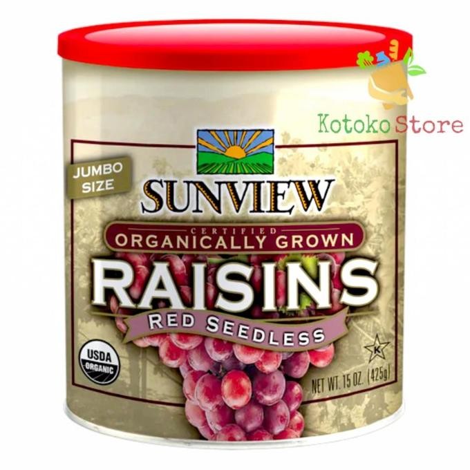 

Sunview Organic Jumbo Size Raisins Seedless / Kismis Sunview Organik Import / Sunview Rasins Black Green Red 425gr