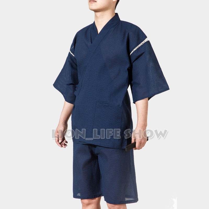 Musim Panas Pria Jinbei Kimono Jepang Lengan Pendek 2PCS Set Pakaian Tidur Piyama Pakaian Santai |5J