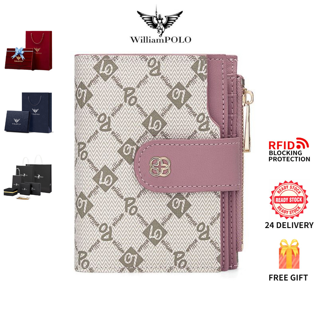 Dompet wanita WilliamPOLO dompet koin baru dompet kartu anti maling berkapasitas besar dompet pendek