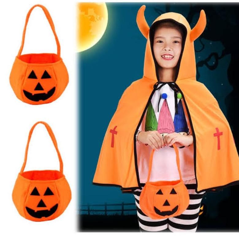 

GHT kantong permen trick or treat labu candy bag halloween TERLARIS