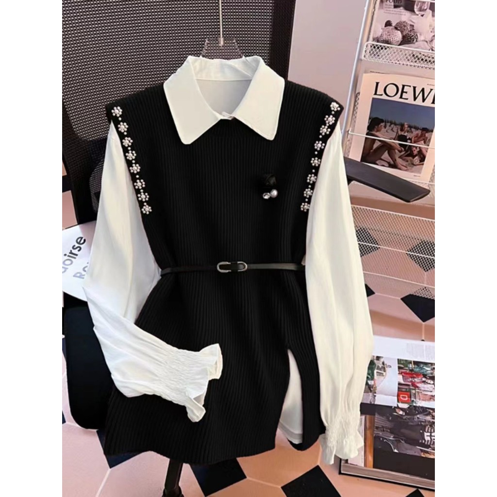 Baju Sweter Ukuran Besar Wanita, Baju Atasan Rompi Sweter Makan Dua Potong untuk Wanita