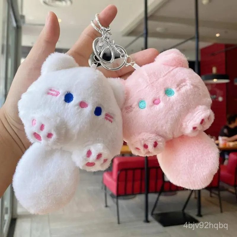 Cat Keychain White Cat Plush Keychain Cute Cat Plush Keychain Pendant with Squeaker Adorable Anime K
