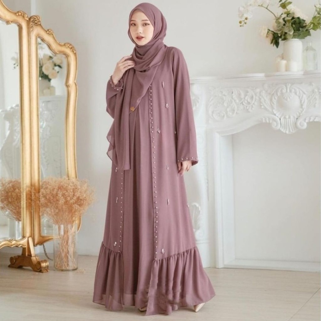 Gamis Simple dan Anggun // Vallina Outfit - Abaya Syahira 2in1 Gamis Wanita Muslim Ceruty Babydoll