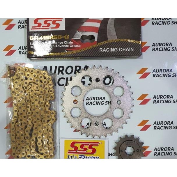 Gear Set Sss 415 Supra X 125 Fi Helm In & Rantai Sss Hsbt Gold