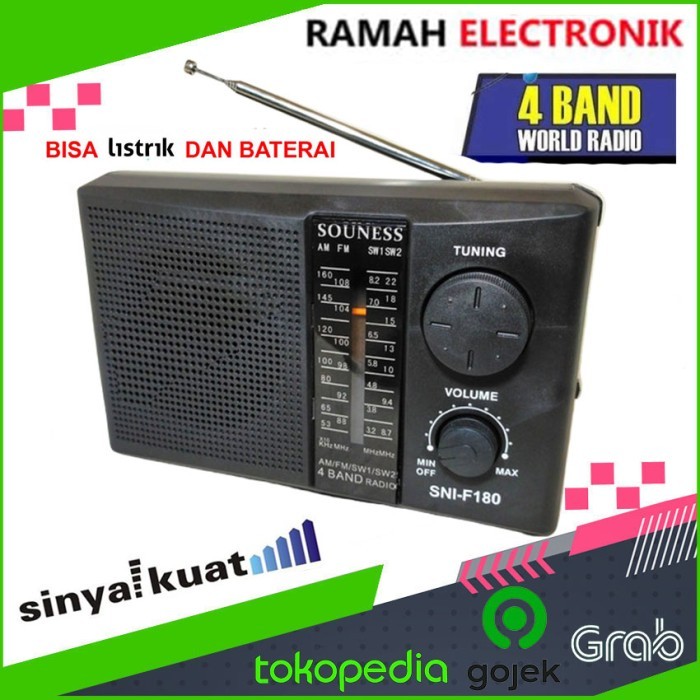 Terlaris Radio Souness F180 Am-Fm Radio Bisa Baterai Dan Colok Listrik 4 Band