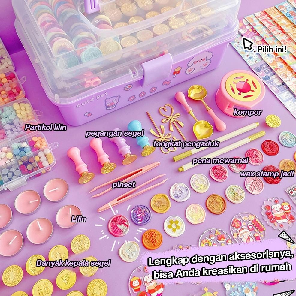 

Baru Tatajoy Guka Set DIY 3-In-1 Jelly Wax Fire Paint Sealing Wax Set Gantungan Kunci Akrilik Set DIY Guka Stiker Set Wax Seal Stamp Set Kit Sealing Wax Storage Box Seal Furnace Craft Supplies Berkualitas