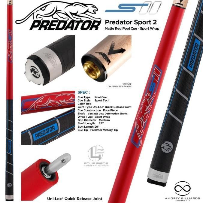 Predator Sport 2 Matte Red - Sport Wrap / Stick Play Billiard