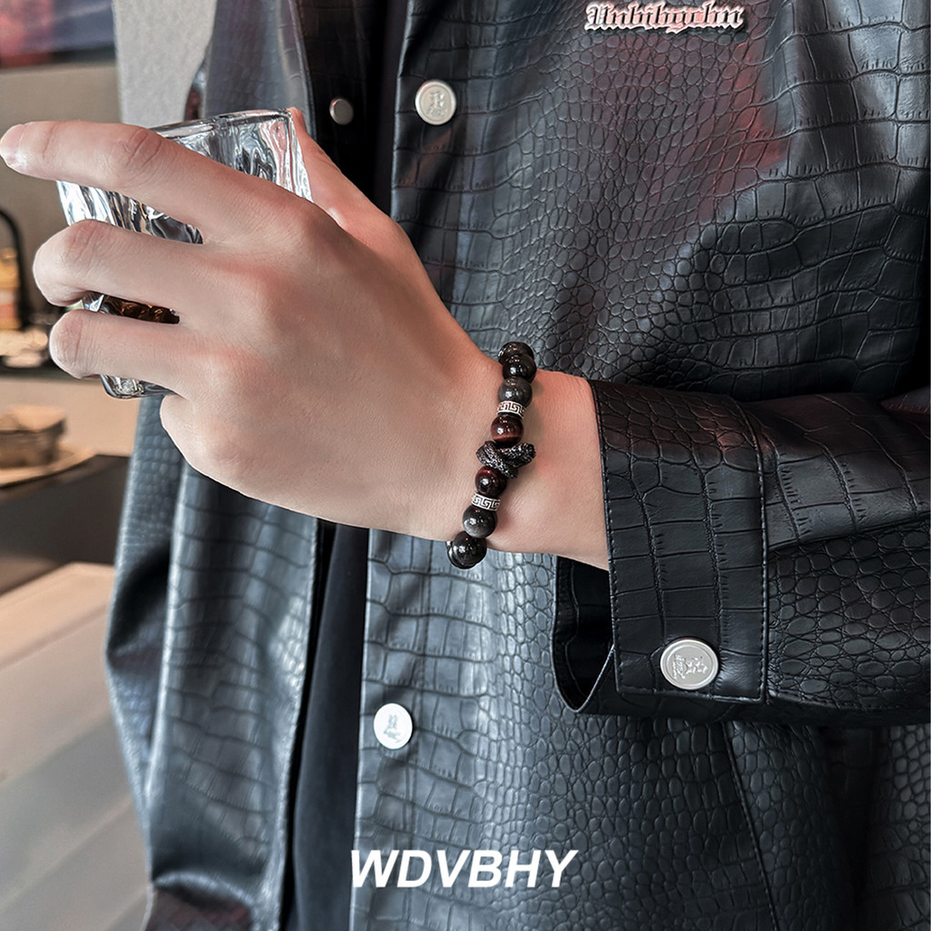 Gelang Manik-manik Batu Perak Pria, Cincin Naga Gelang Anak Laki-laki Tampan BAJE