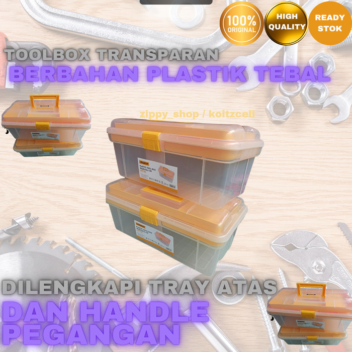 Krisbow Toolbox kotak perkakas transparan kuning dengan tray