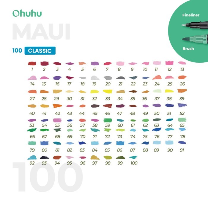 

T E R B A R U OHUHU Maui 100 Colors Pens (Brush & Fineliner) Black
