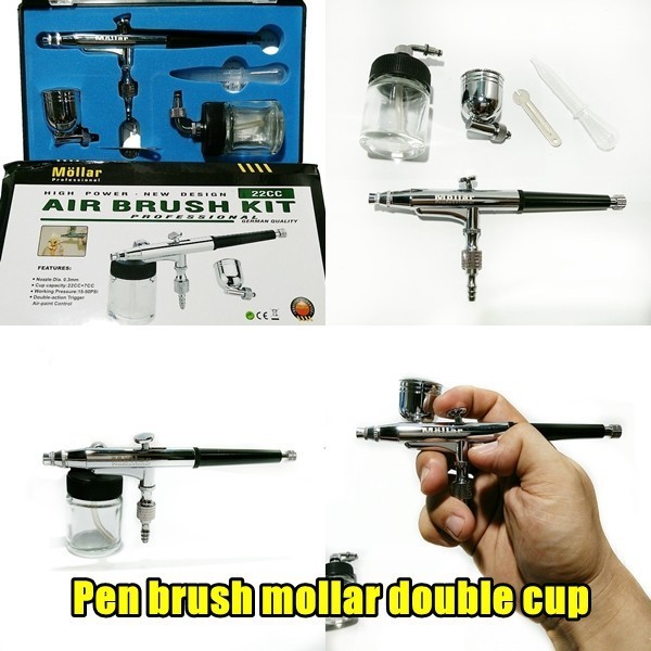 

T E R B A R U Pen brush mollar dual cup double trigger action air brush kit set