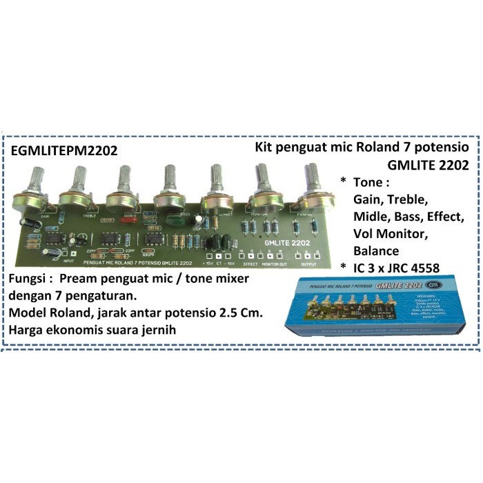 Penguat mic Roland 7 potensio untuk mixer rakitan jarak potensio 2,5cm