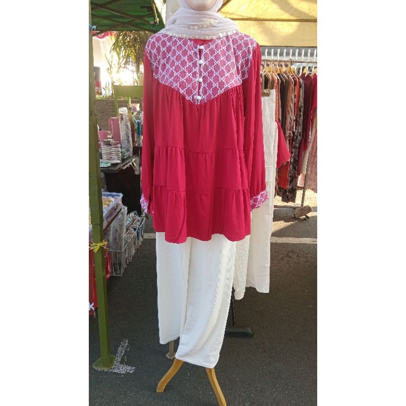 Blouse Kemeja merah katun rayon