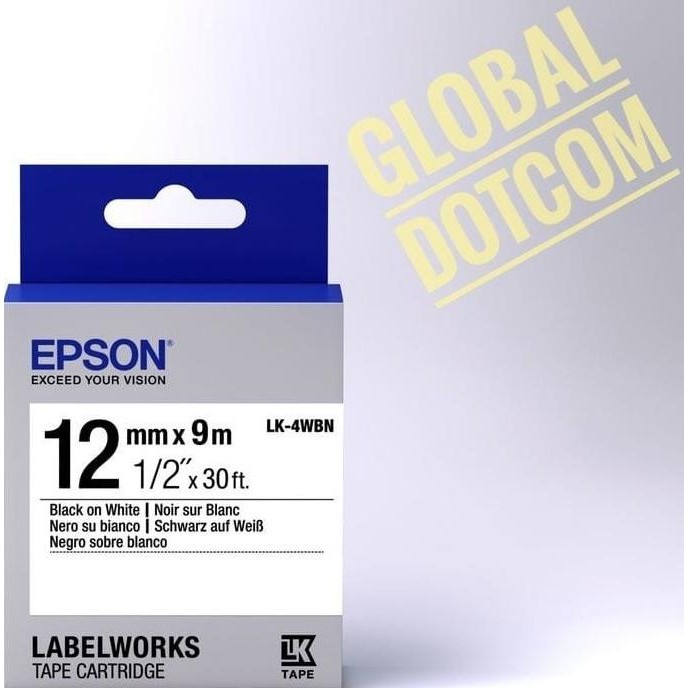 

Epson label 12mm black on white 9m labelworks tape cartridge LK-4WBN