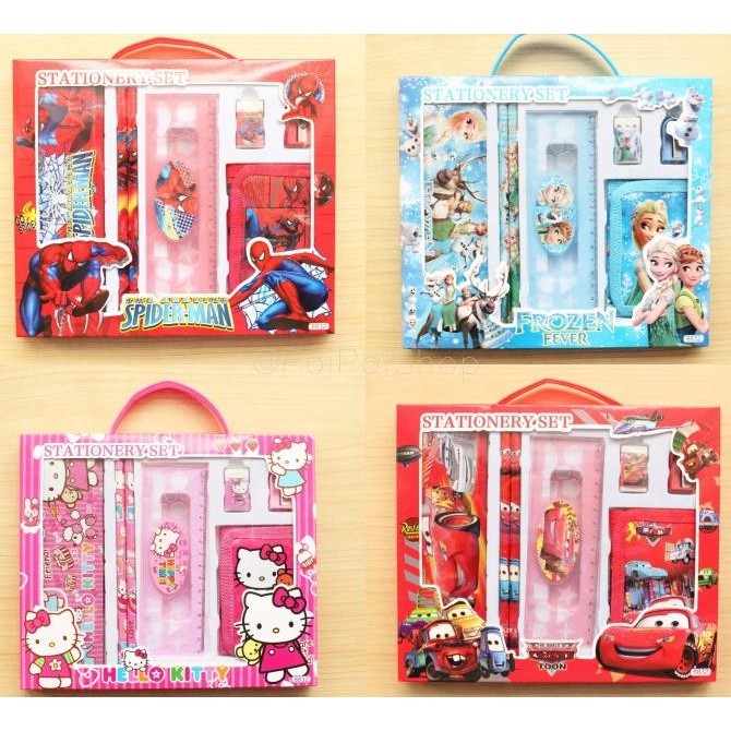 

] Paket Set Alat Tulis Anak Sekolah Motif Karakter Kartun Box 7in1