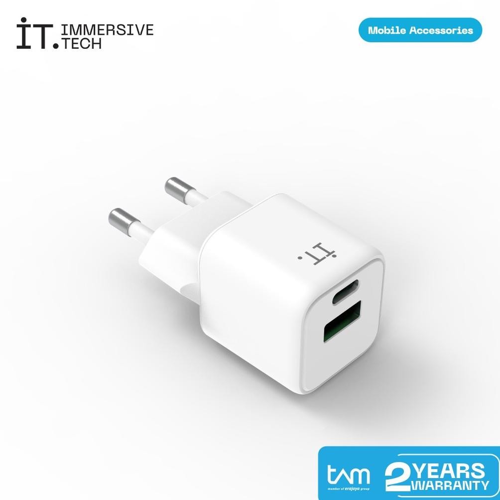 fgk-45 IT Plug 30 Watt Cube Dual Port Type A&C PD & PPS Fast Charger - White Murah