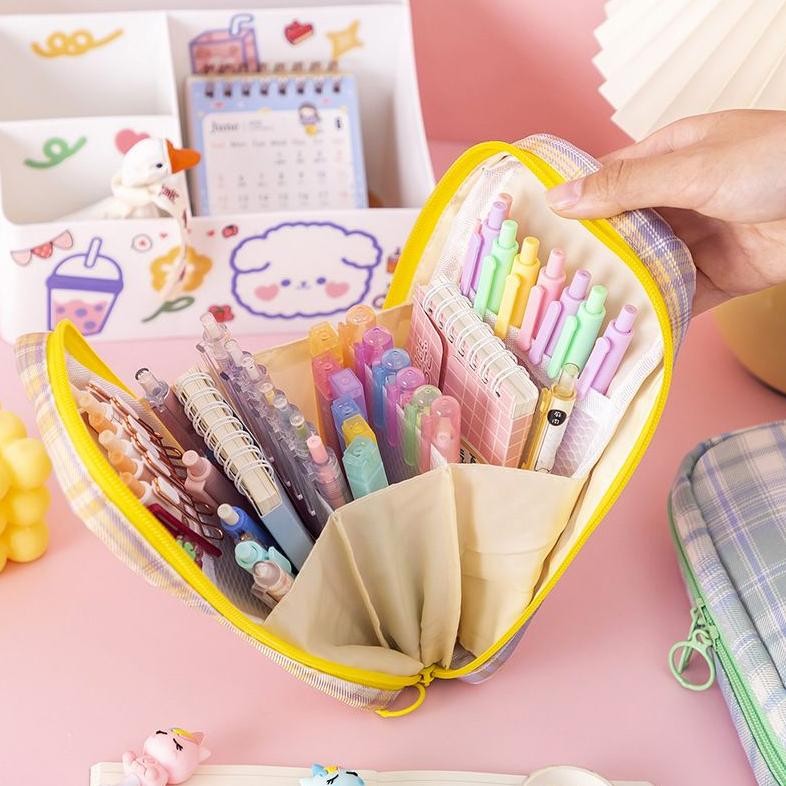 

gjk-25 [MILOLI] Kotak Pensil Grid kanvas Macaron Kapasitas Besar Portabel Multifungsi Style Stationery - F0182 Berkualitas