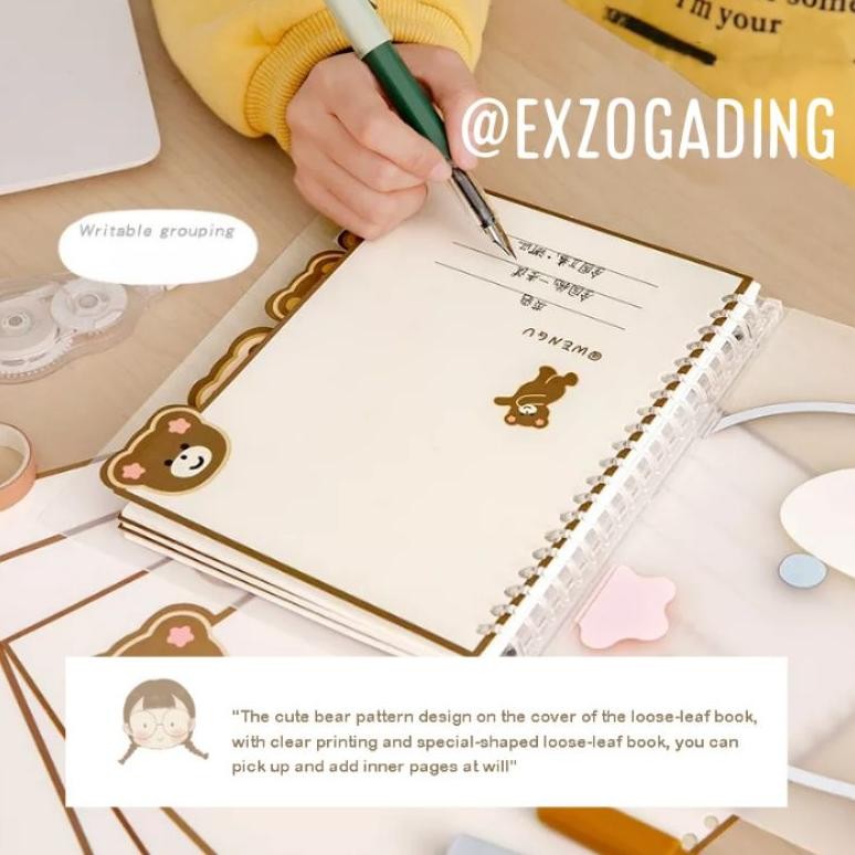 

jk-54 Buku Binder A5 B5 Note File Holder Motif Beruang 60 Lembar Loose Leaf Kertas Bergaris. 1 Pcs Viral