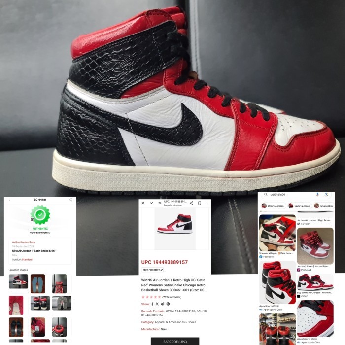 SEPATU TRIFTING AJ 1/AIR JORDAN 1 RETRO HIGH OG SATIN RED SNAKE SKIN CHICAGO