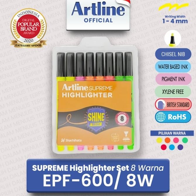 

Artline Spidol Supreme Highlighter Marker Set 8 Colours Epf-600/8W Original Dan Terpercaya