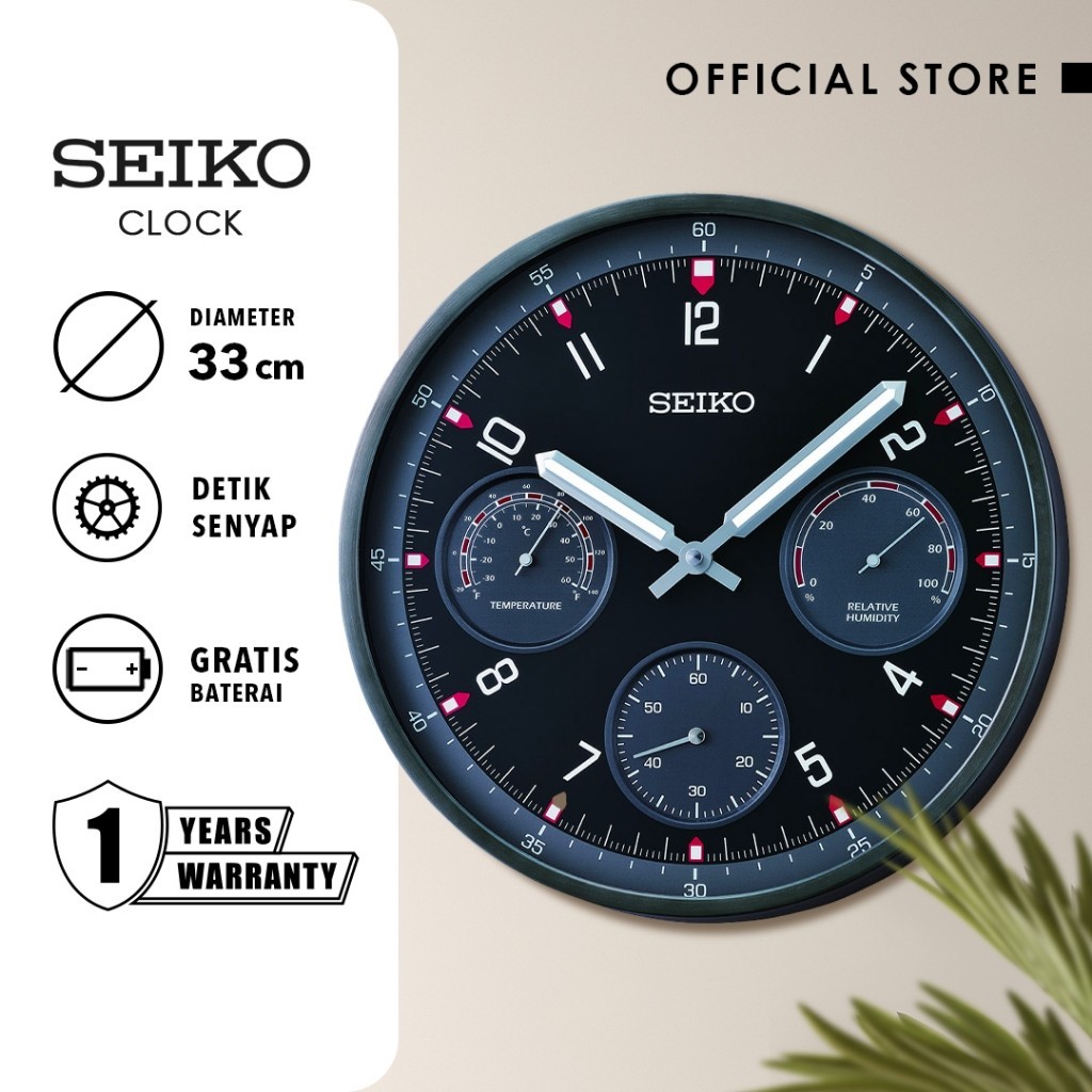 Seiko Clocks Seiko Jam Dinding QXA823K Aluminum Case Thermometer