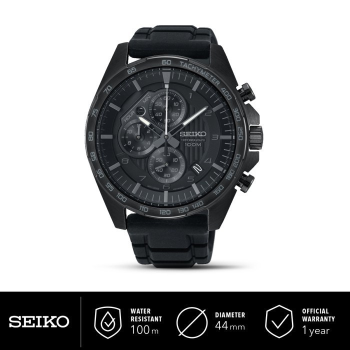 Jam Tangan Pria Seiko Chronograph SSB327P1 Full Black Silicon Original
