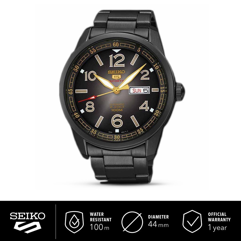 Jam Tangan Pria Seiko 5 Sports SRP631K1 Automatic Black Dial Black Bracelet SRP631 Original