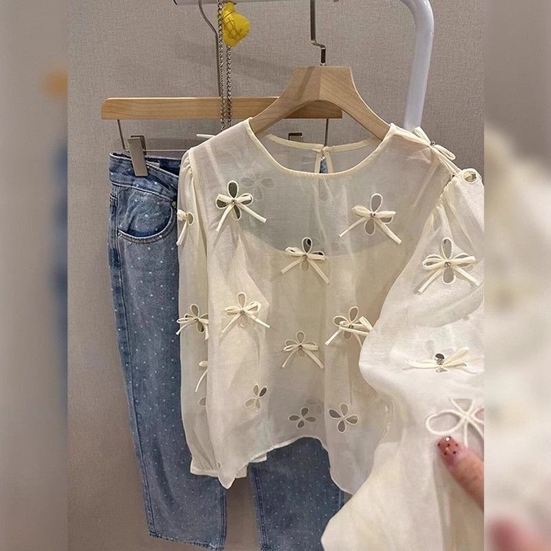 Baju Lengan Panjang Tali Spaghetti, Baju Tali Spaghetti Lengan Panjang Leher Bulat Pita Berongga Bar