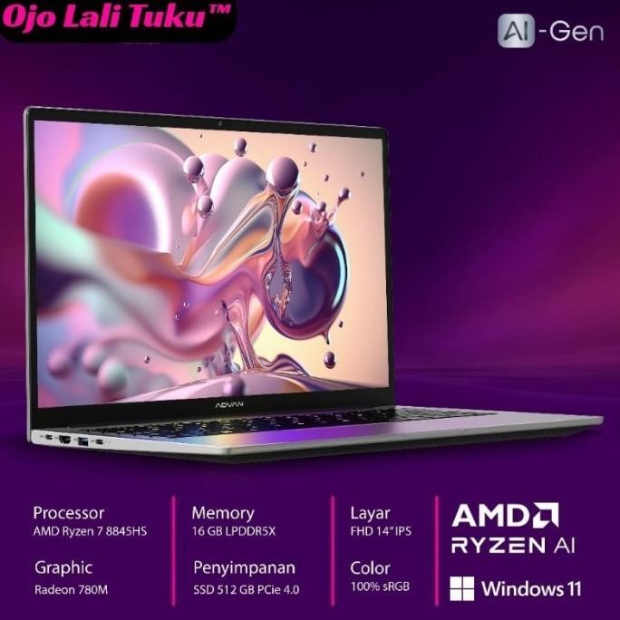 Diskon Besar Laptop Advan Ai Gen Amd Ryzen 7 8845Hs Ram 16Gb Ssd 512Gb 14'' Ips 100% Srgb Windows 11