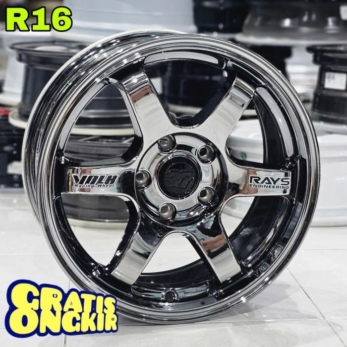 VELG MOBIL R16 TE37 BLACK CROME RING 16 INNOVA HRV CRV CIVIC CAMRY XL7