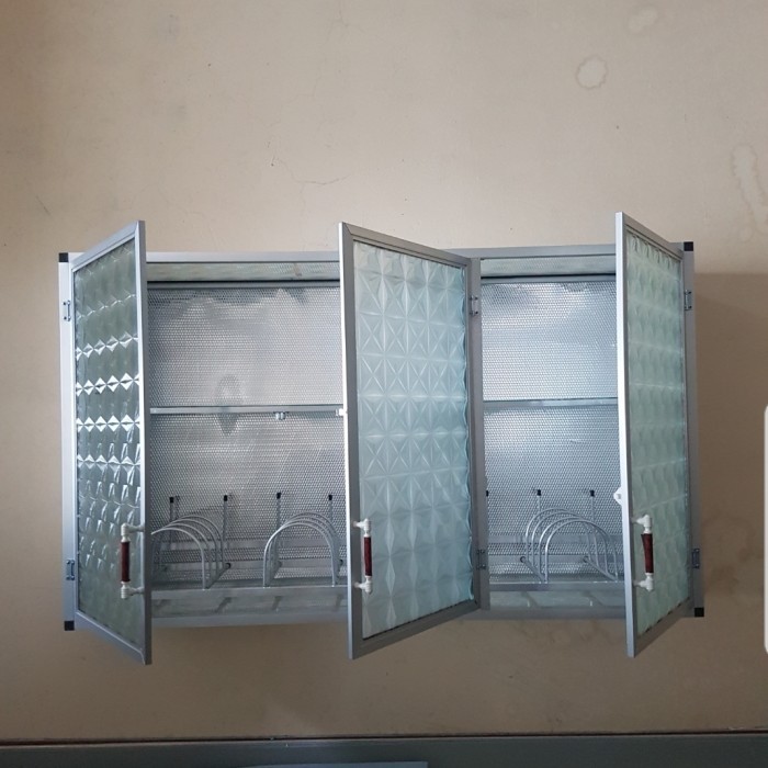 Rak Gantung Lemari Dapur Kitchen Set Atas Aluminium Kaca 3 Pintu