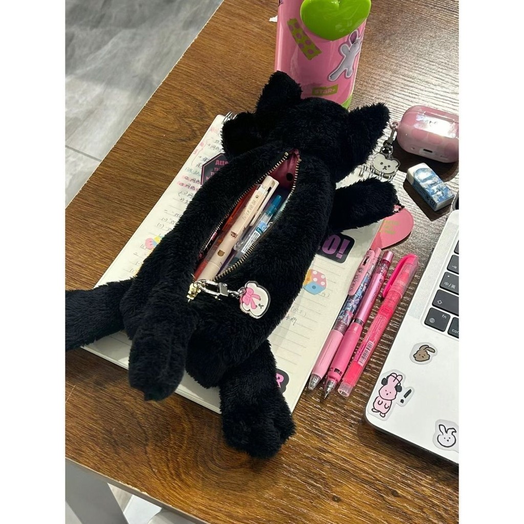 

Little Black Cat Plush Pencil Bag/Dark Series Large Capacity Student Stationery Storage Bag